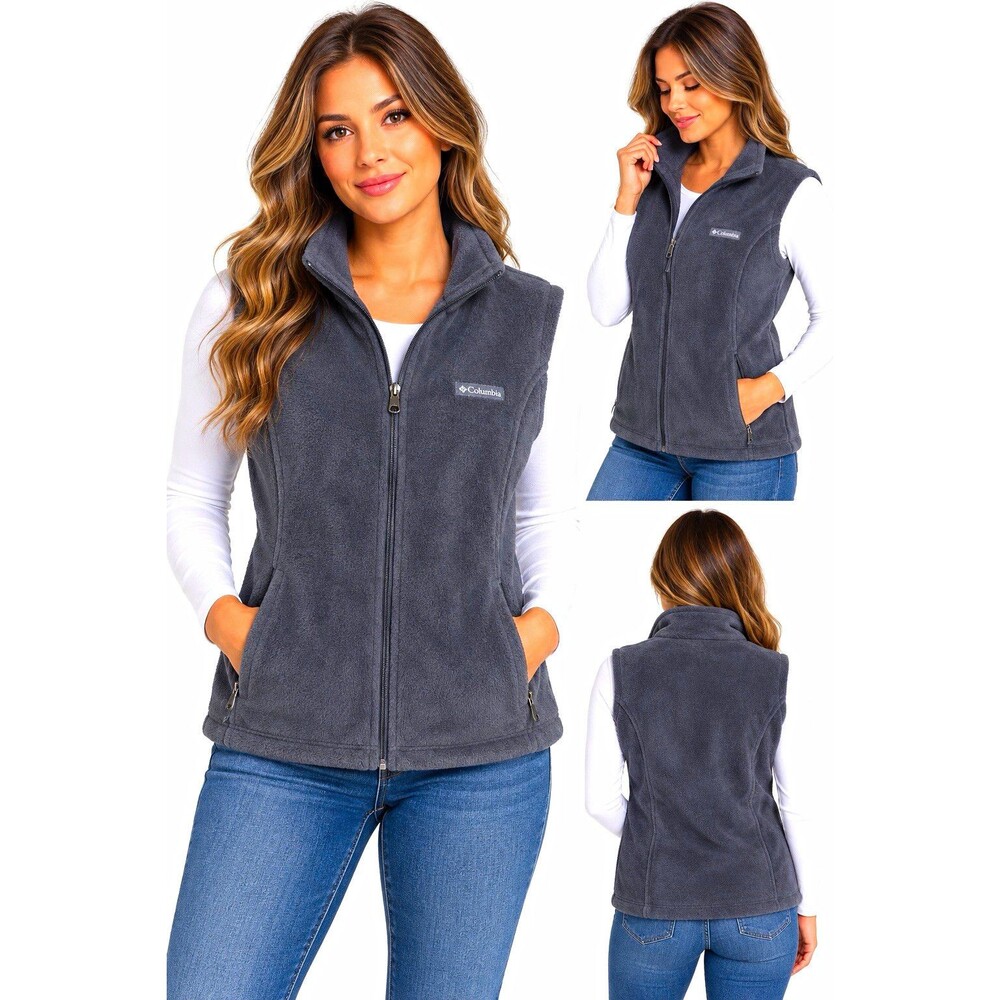 Columbia Fleece Vest Women’s Size L Gray Full Zip Outdoor Warm Layer